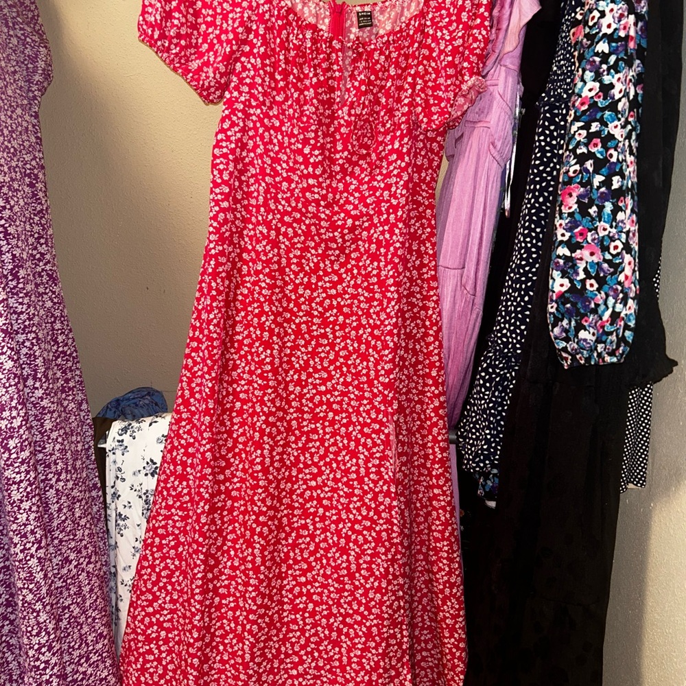 SHEIN Red Floral Casual Dress